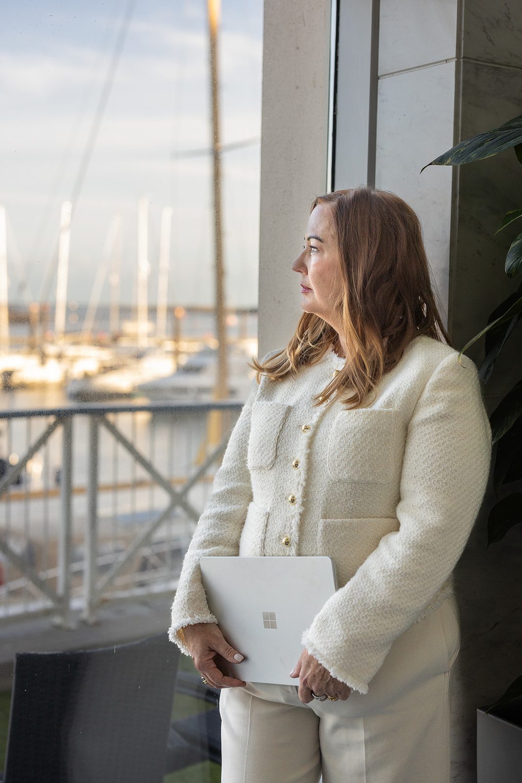 Helen Walsh looking out over Malahide marina